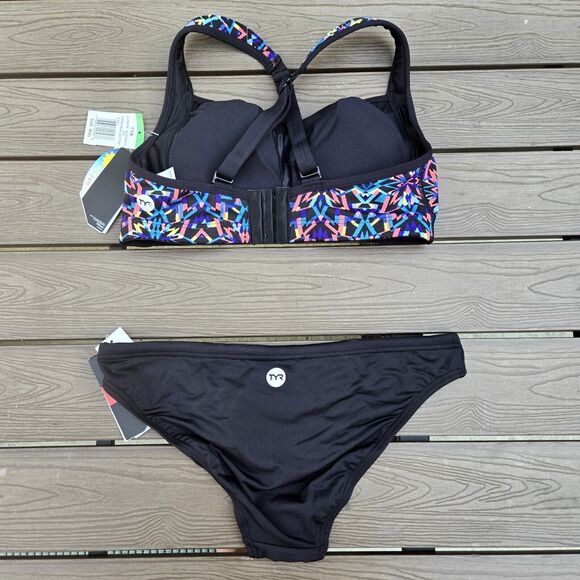 TYR Womens Carnivale Lily Bikini Top Multicolor & Black Bottom Size 8 NWT - Picture 2 of 3